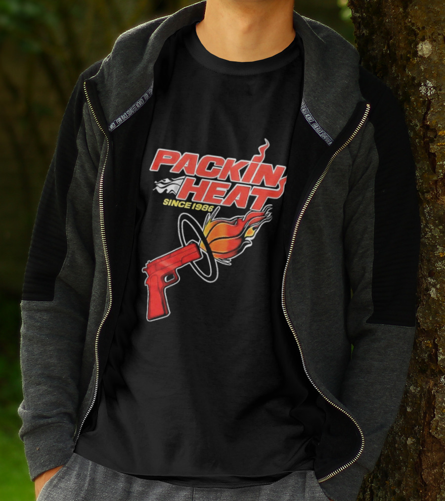 Packin Heat Since 1986 Flaming Basketball And Gun T-Shirt