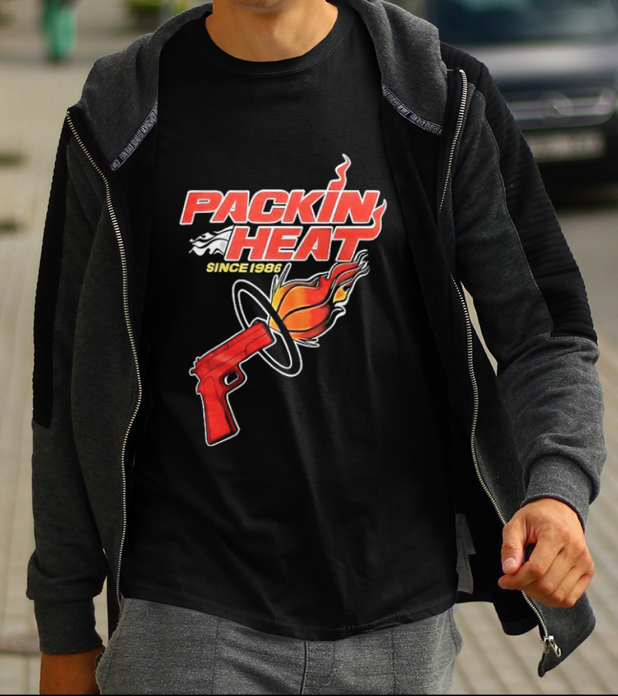 Packin Heat Since 1986 Flaming Basketball And Gun T-Shirt
