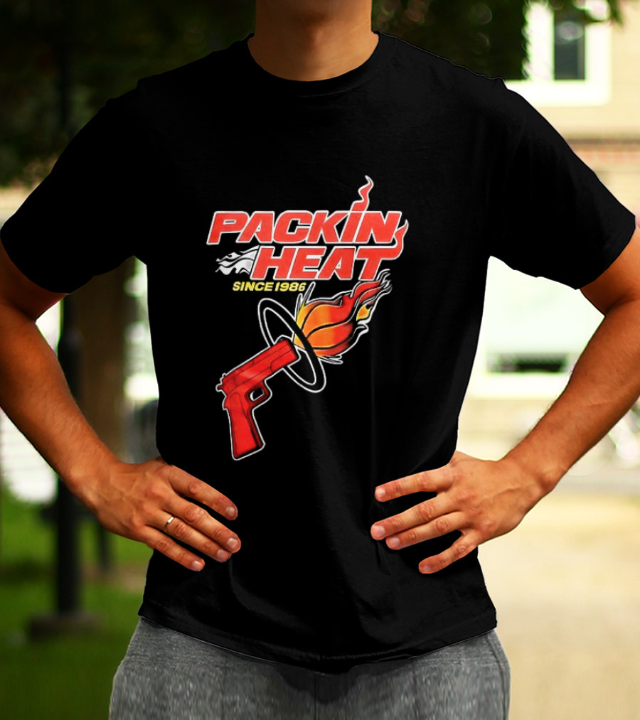 Packin Heat Since 1986 Flaming Basketball And Gun T-Shirt