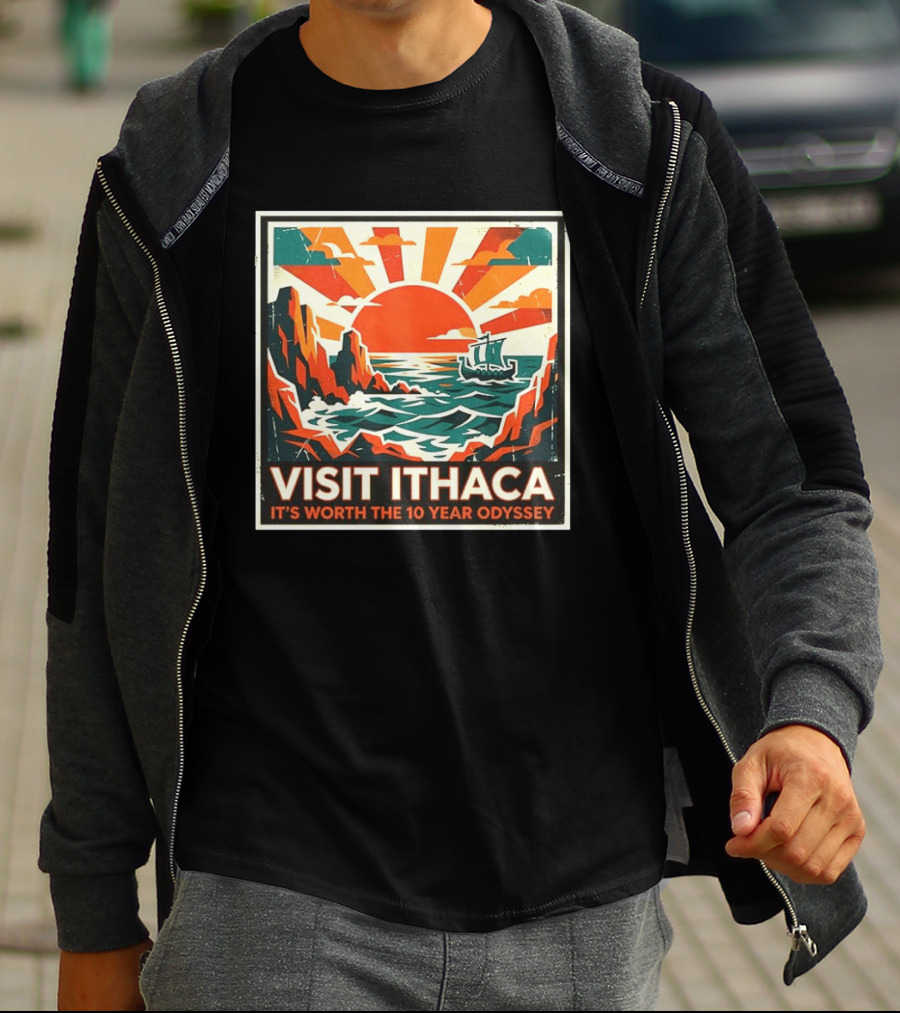 Visit Ithaca It's Worth The 10 Year Odyssey Adventure Exploring Mythical Greek Island Journey T-Shirt