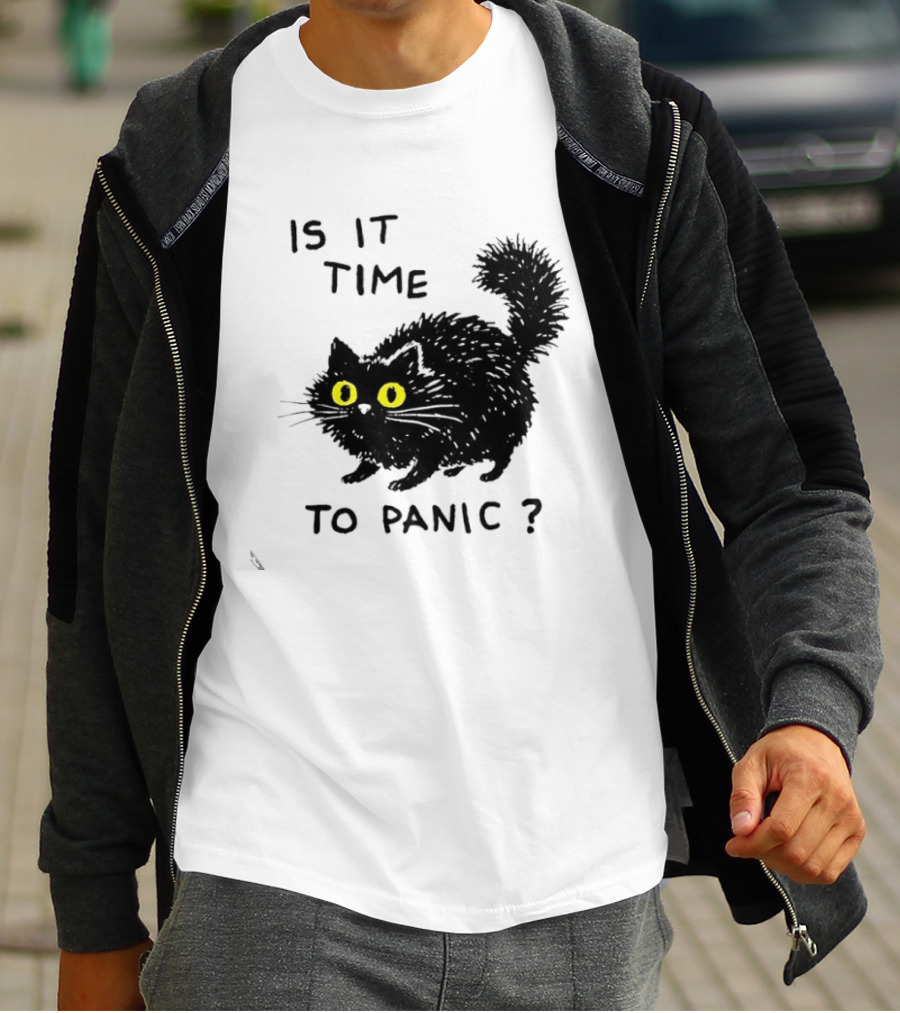 Black Cat Is It Time To Panic Black Cat T-Shirt