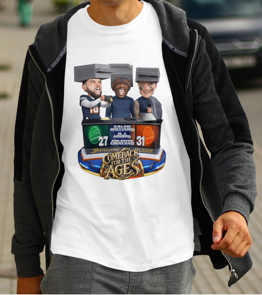 January 2026 Caleb Williams Colston Loveland DJ Moore Cheese Grater Caricature Comeback For The Ages T-Shirt