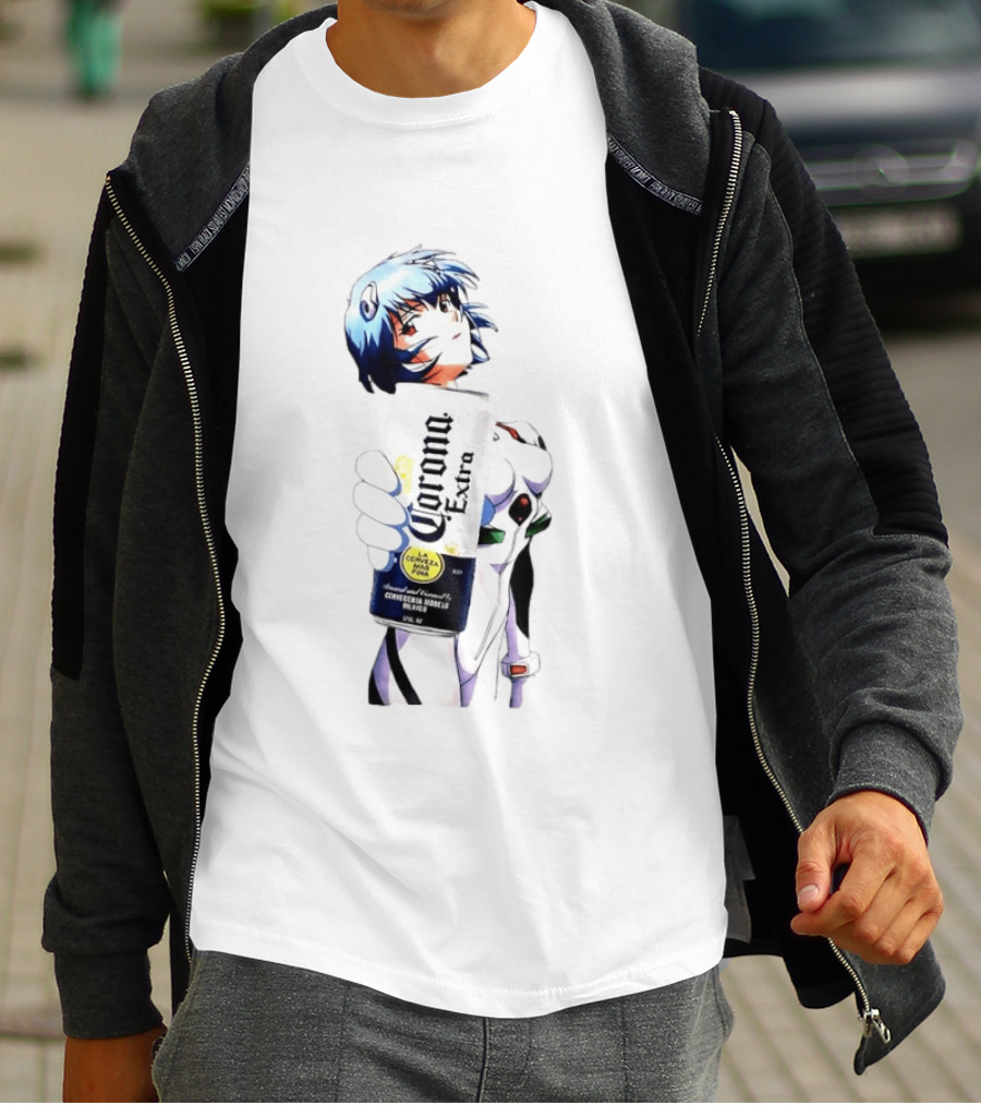Evangelion Rei Ayanami Holding Corona Extra Beer Can Image T-Shirt