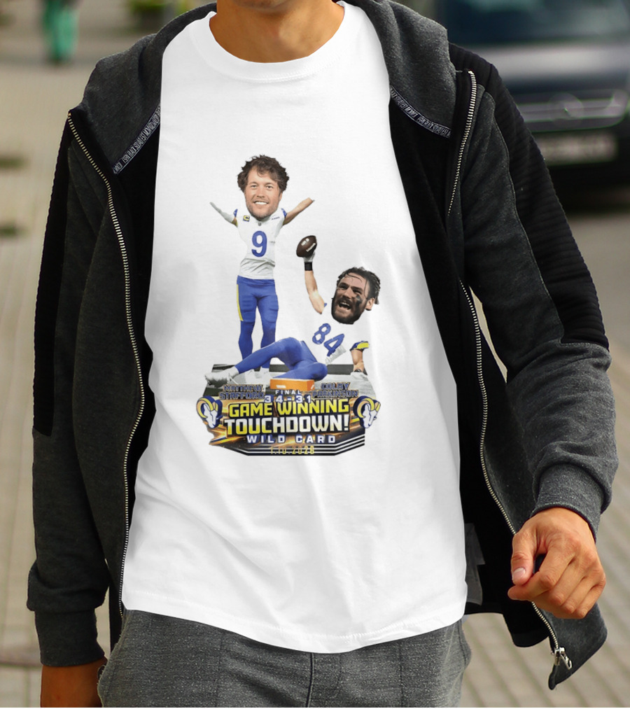 Matthew Stafford Colby Parkinson Los Angeles Rams Game Winning Touchdown Wild Card Caricature 2023 T-Shirt