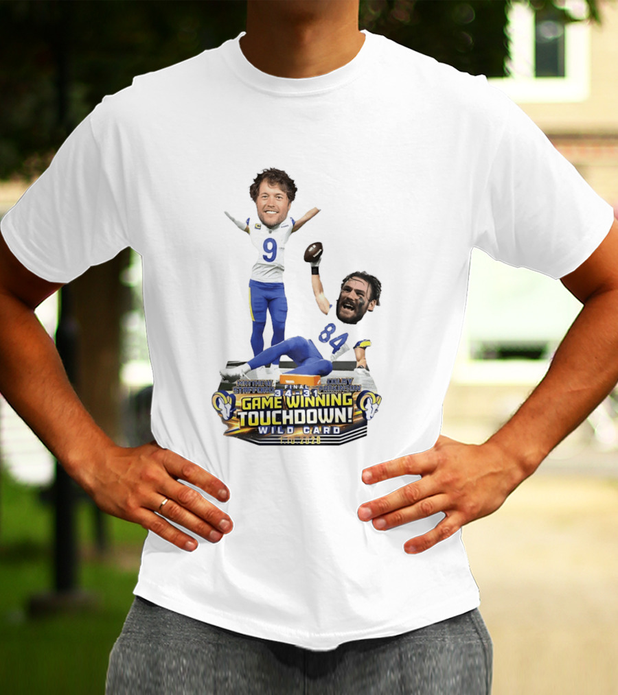 Matthew Stafford Colby Parkinson Los Angeles Rams Game Winning Touchdown Wild Card Caricature 2023 T-Shirt