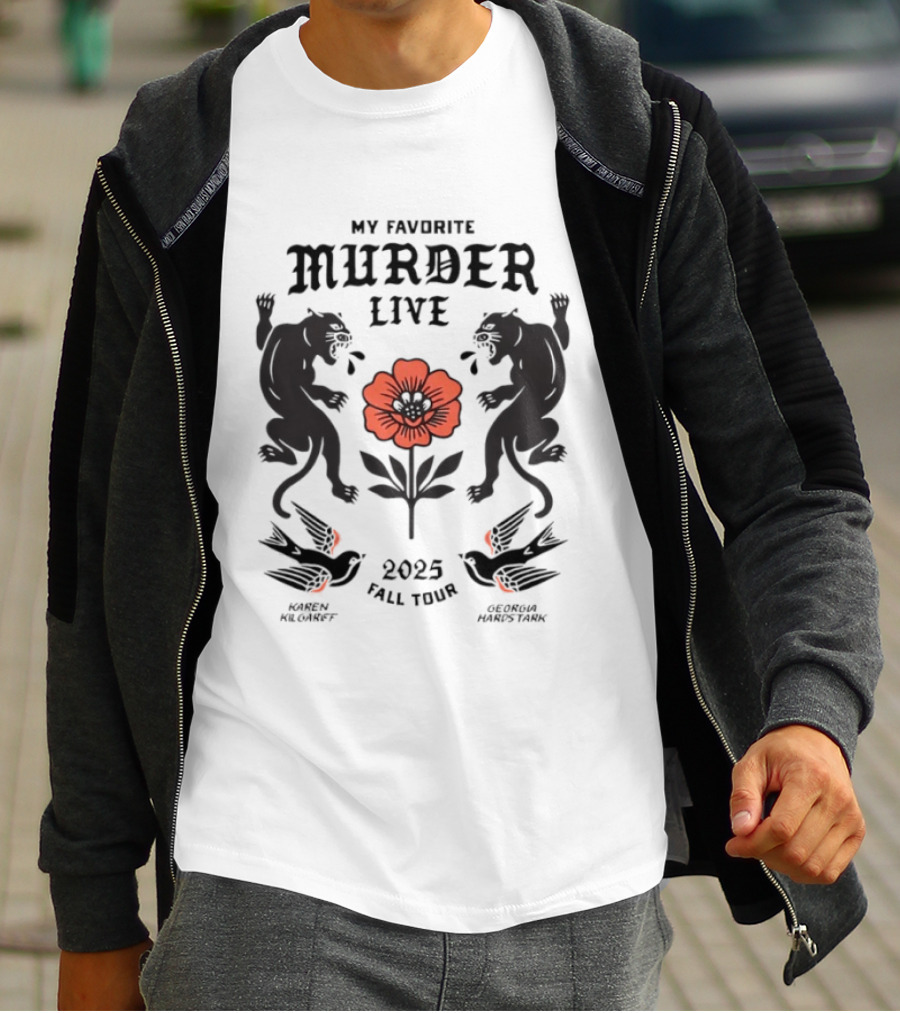 2025 My Favorite Murder Live Fall Tour Event With Floral And Panther Motif T-Shirt