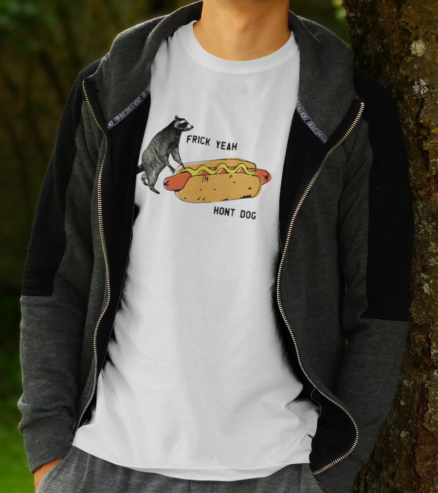 Raccoon Hot Dog Frick Yeah Humor Collection T-Shirt