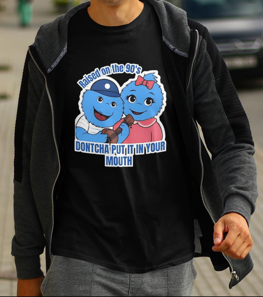 Raised On The 90's Blue Monster Dontcha Put It In Your Mouth Retro Characters T-Shirt