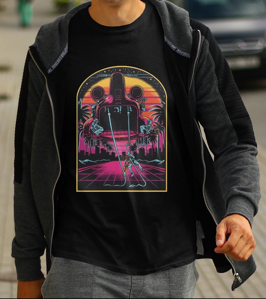 Canine Assault Futurism Cyber Retro Helicopter Adventure T-Shirt