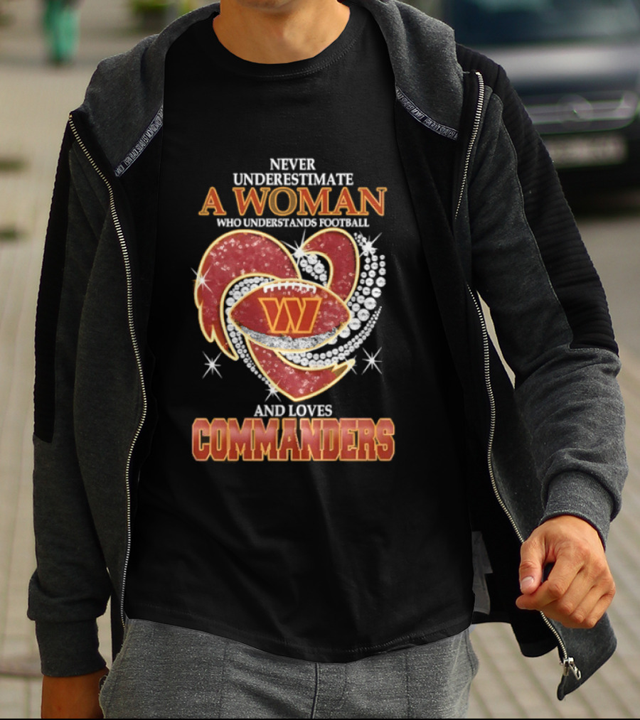 Never Underestimate A Woman Who Understands Football And Loves Commanders T-Shirt