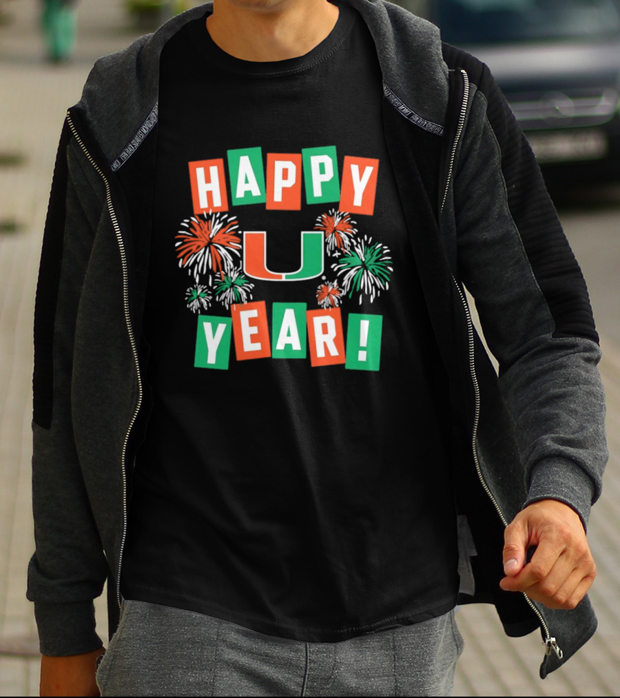 Miami Hurricanes Happy U Year Fireworks Celebration T-Shirt