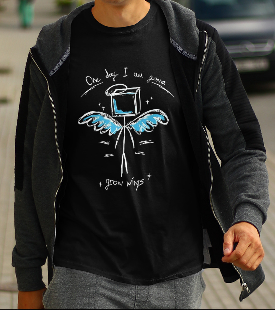 One Day I'm Gonna Grow Wings Stick Figure With Blue Wings T-Shirt