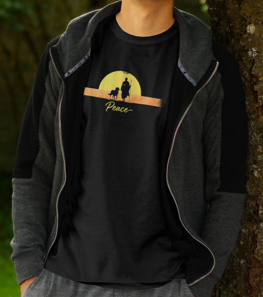 Sunset Walk For Peace Monks And Aloka Dog T-Shirt