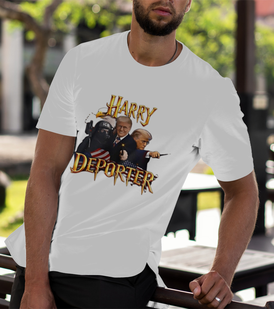 Harry Deporter Trump ICE Caricature American Flag Wand And Eagle T-Shirt