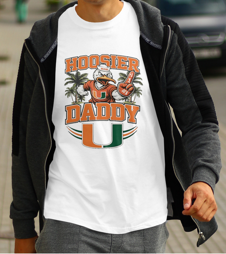 Miami Hurricanes Hoosier Daddy Sebastian The Ibis Number One Fan Palm Trees T-Shirt