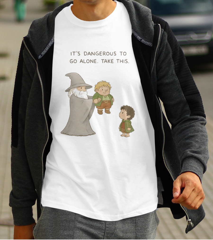 The Lord Of The Rings Gandalf Frodo Baggins It's Dangerous To Go Alone Take This T-Shirt