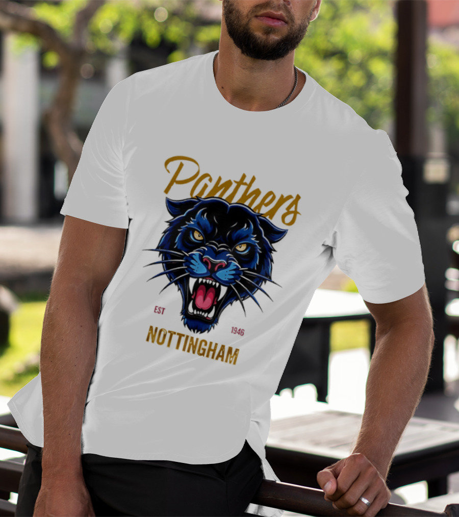 Panthers Nottingham Est 1946 Fierce Blue Panther Face Sports Team T-Shirt