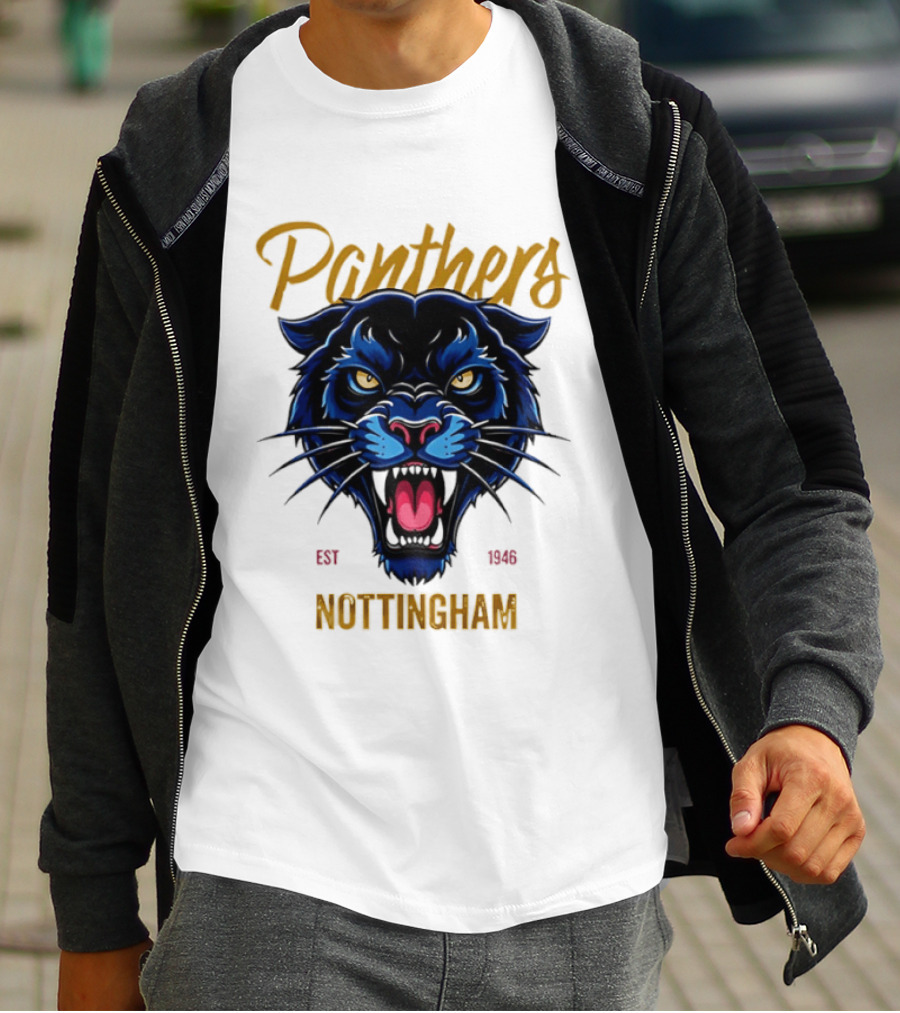 Panthers Nottingham Est 1946 Fierce Blue Panther Face Sports Team T-Shirt