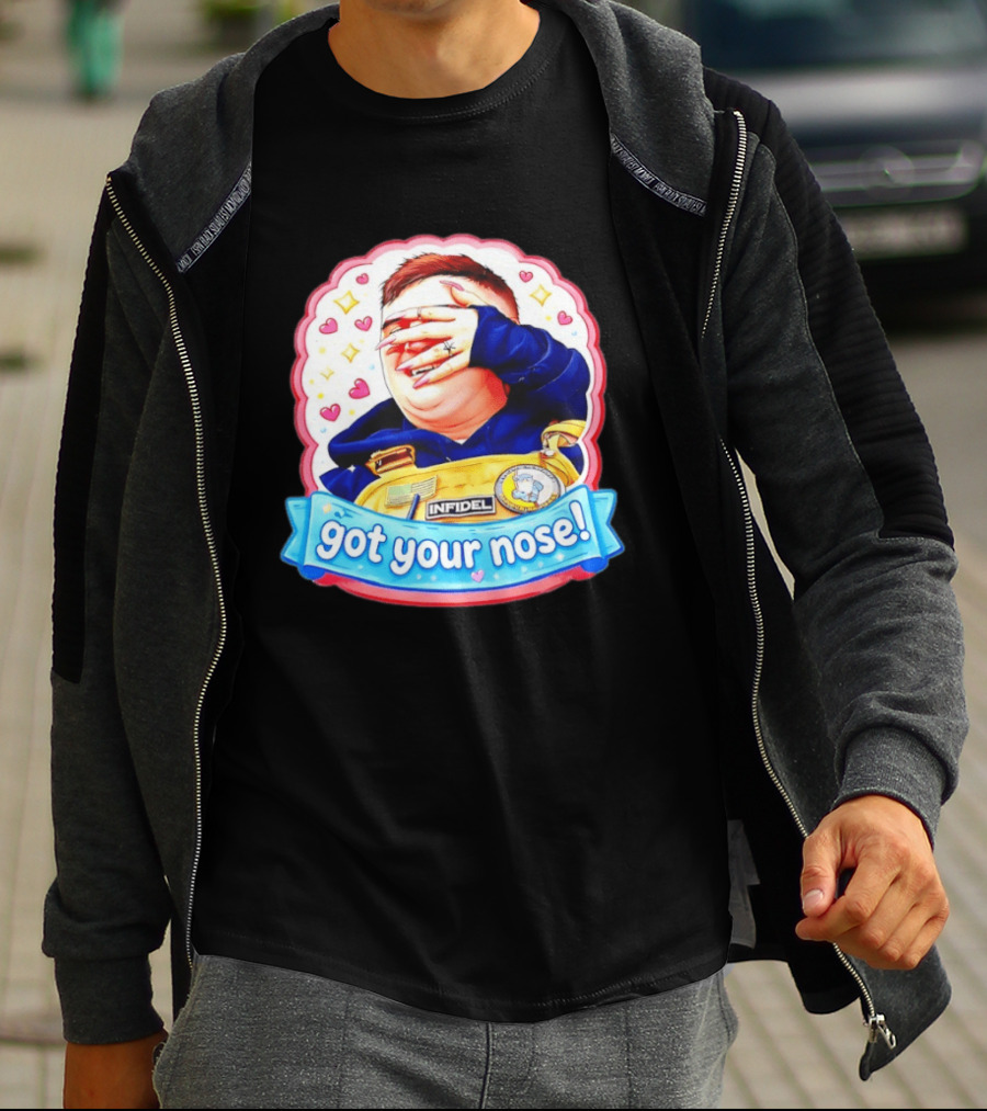 Infidel Got Your Nose Funny Cartoon Patch With Hearts And Stars T-Shirt