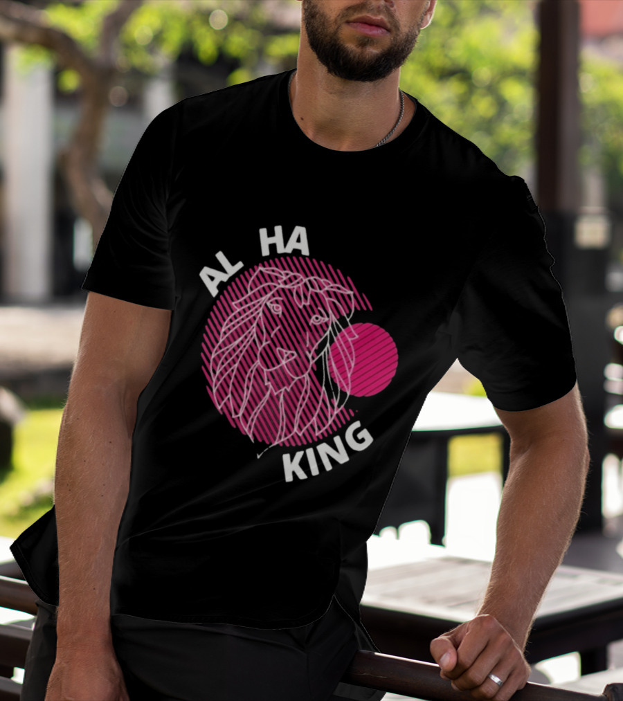 ALPHA KING Lion Graphic Bold Pink Stripes T-Shirt