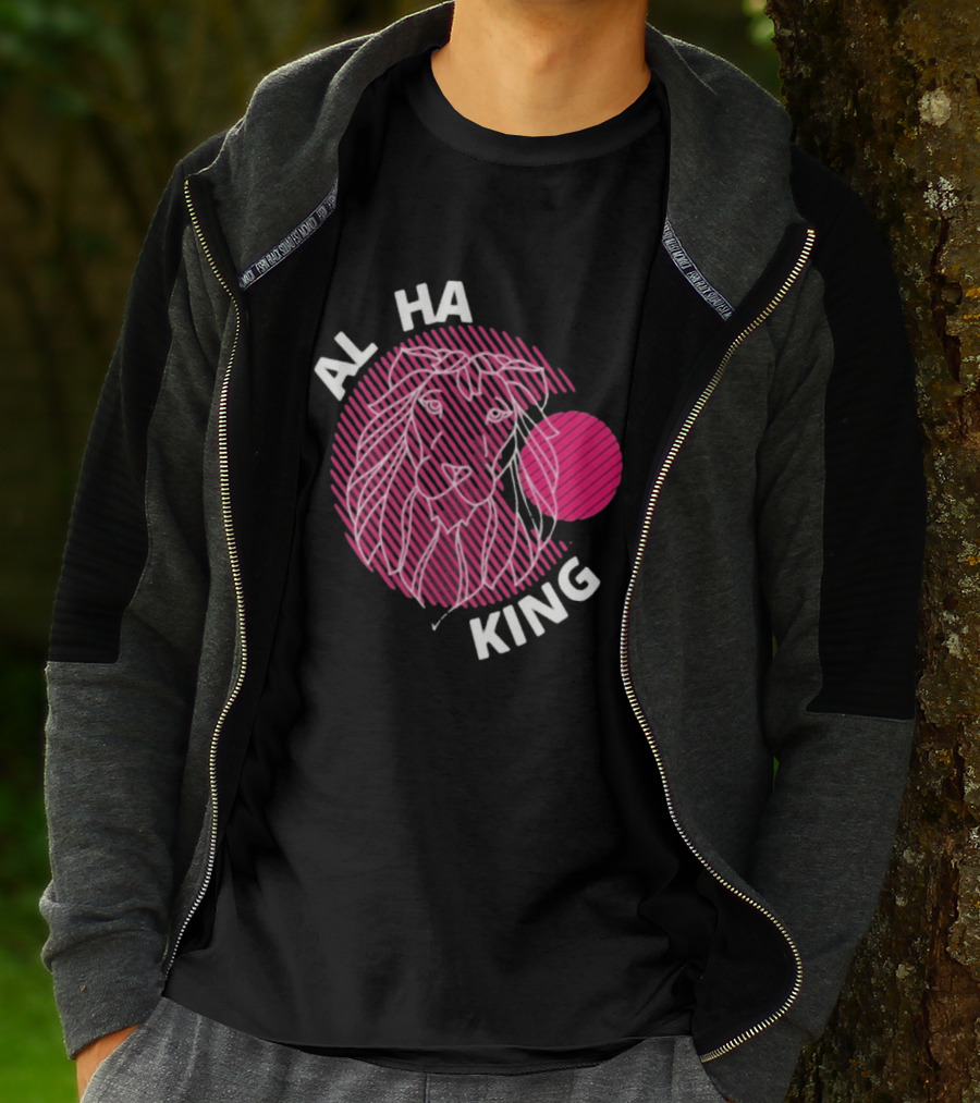 ALPHA KING Lion Graphic Bold Pink Stripes T-Shirt