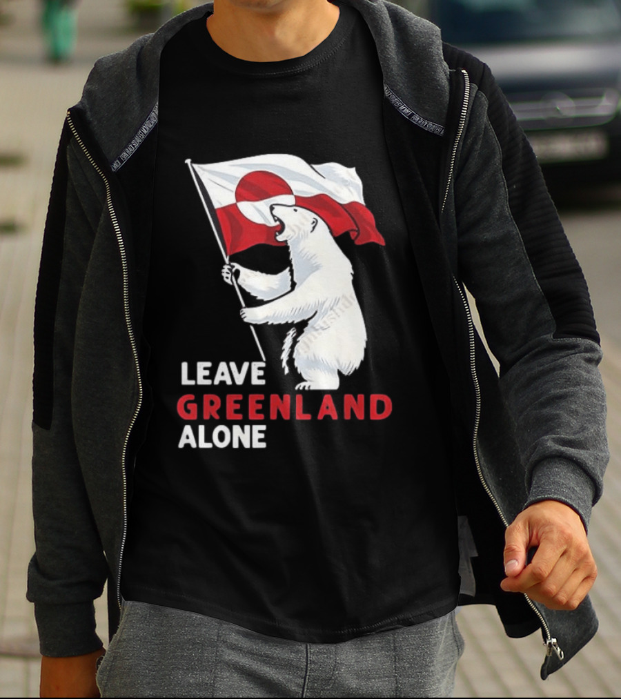 Leave Greenland Alone Polar Bear Holding Flag T-Shirt