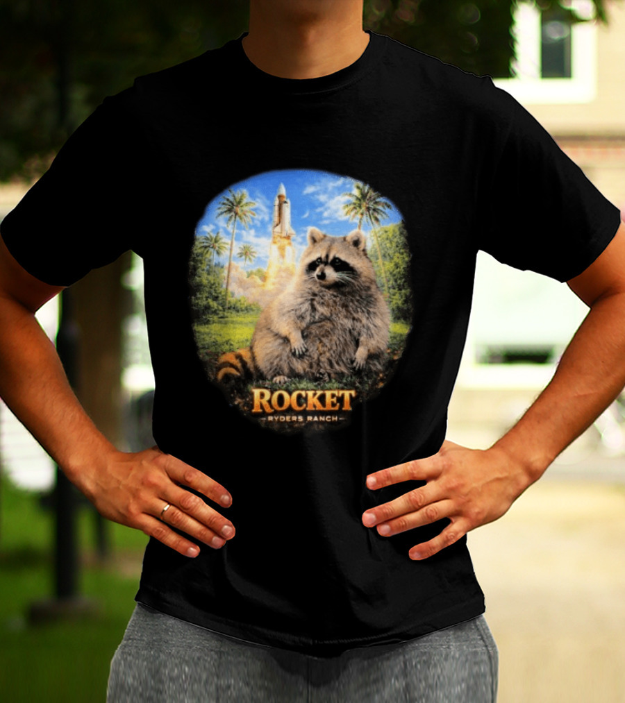 Rocket Raccoon Space Launch Tylernolantattoos Ryders Ranch T-Shirt
