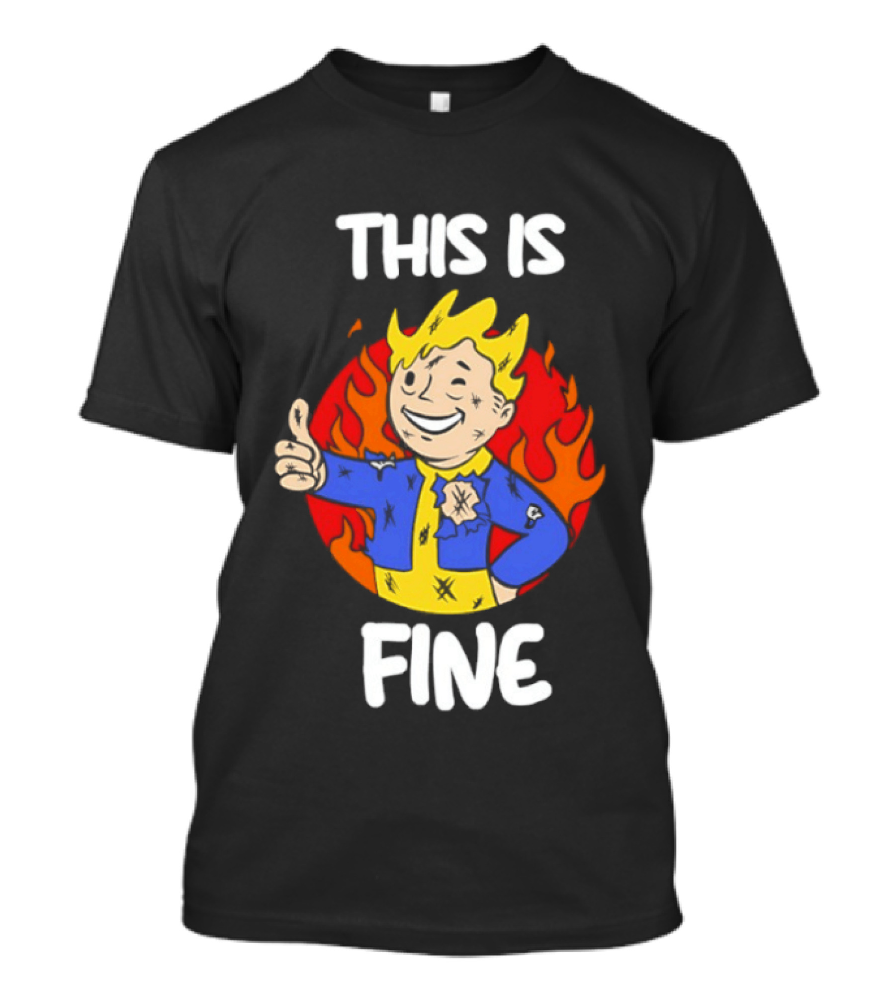 This Is Fine Vault Boy Thumbs Up Fire T-Shirt
