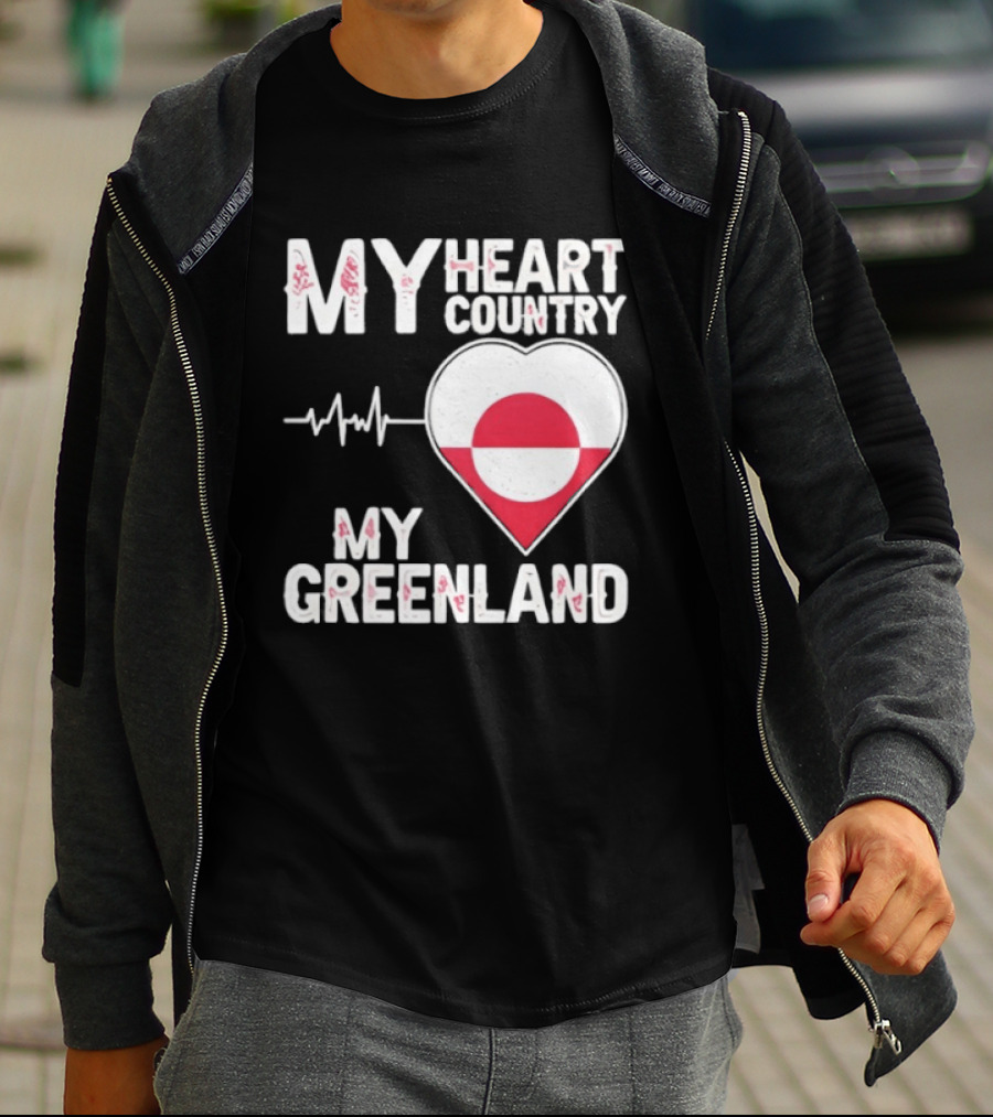 My Heart Country Heartbeat My Greenland Flag Love T-Shirt