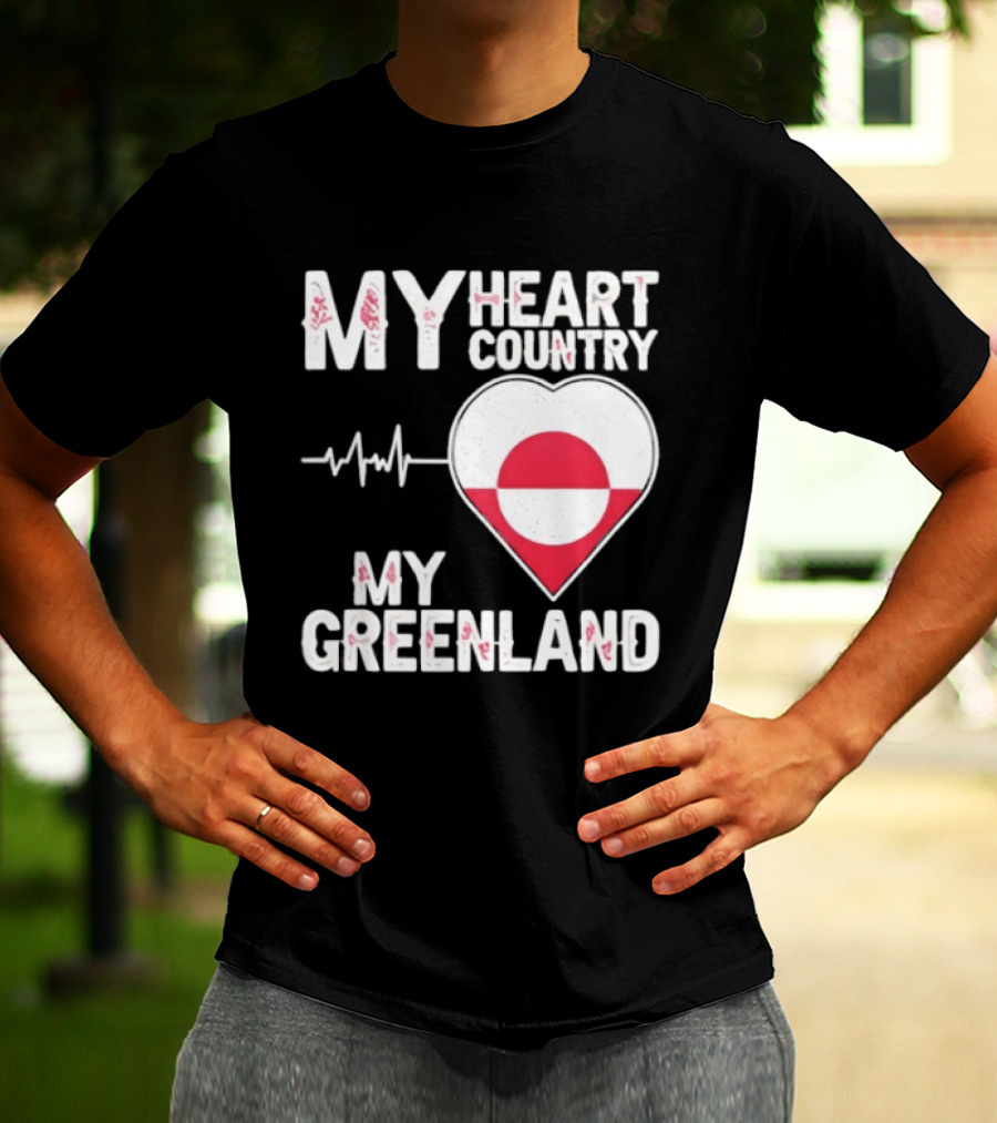My Heart Country Heartbeat My Greenland Flag Love T-Shirt