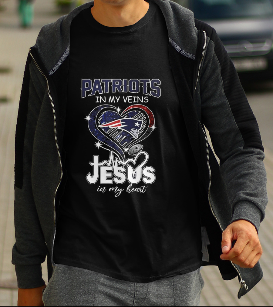 Patriots In My Veins Jesus In My Heart New England Football Fans T-Shirt