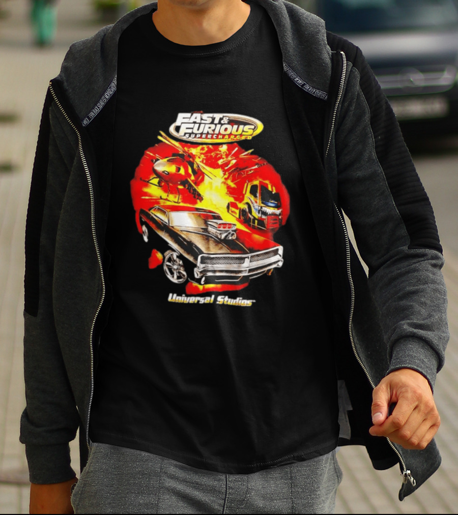 Fast & Furious Supercharged Car Explosion Universal Studios T-Shirt