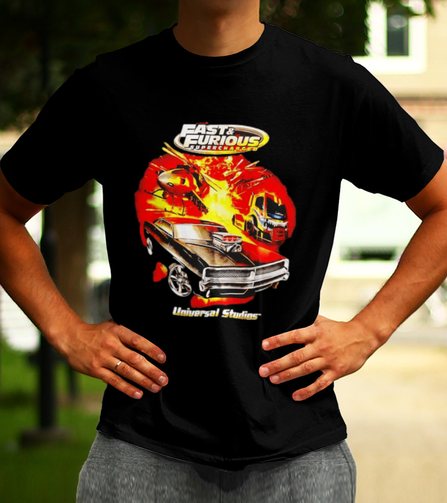 Fast & Furious Supercharged Car Explosion Universal Studios T-Shirt