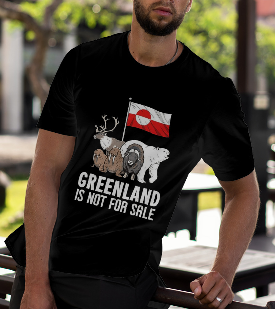 Greenland Wildlife And Flag With Reindeer Walrus Polar Bear Boasting Local Pride T-Shirt
