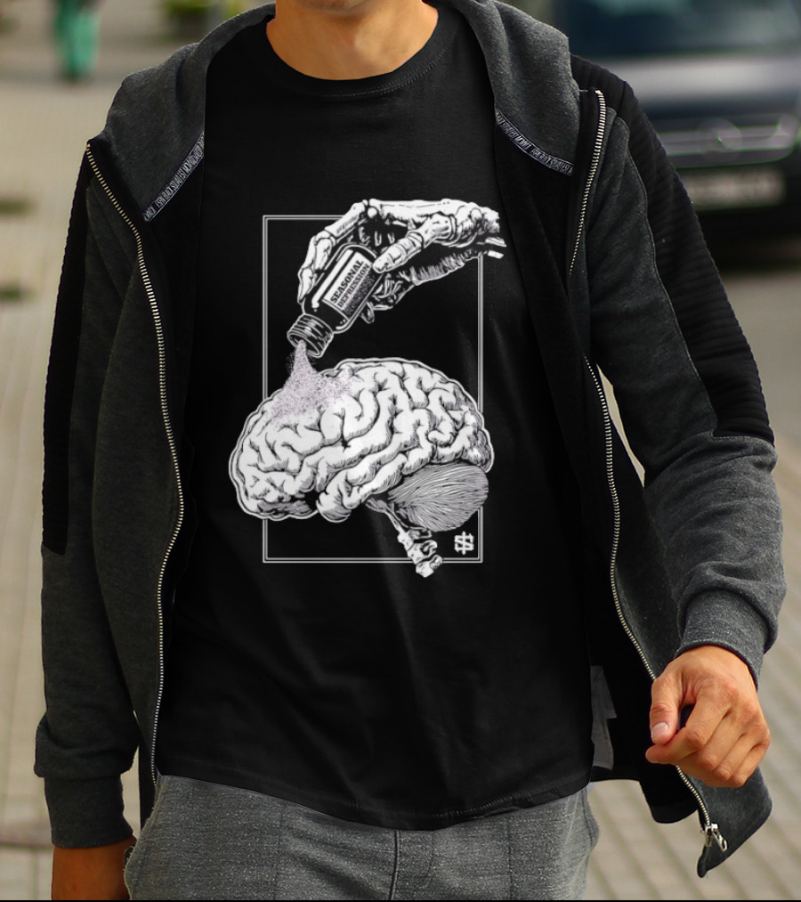 Seasonal Depression Skeleton Hand Pouring On Brain T-Shirt