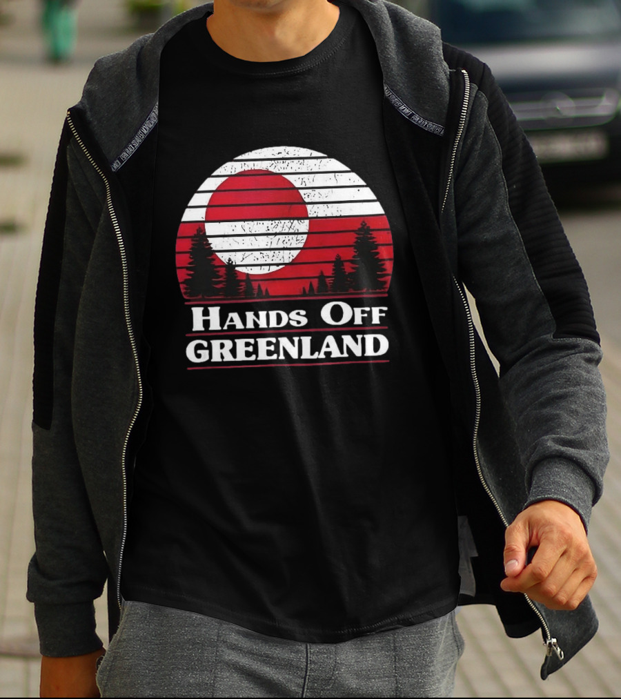 Hands Off Greenland Red And White Retro Pine Trees T-Shirt