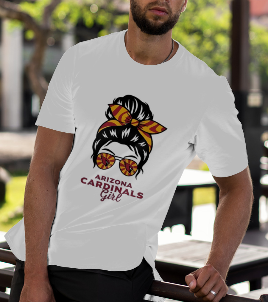 Arizona Cardinals Girl Messy Bun Glasses Vintage Sports Fan T-Shirt
