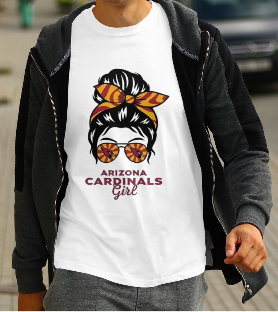 Arizona Cardinals Girl Messy Bun Glasses Vintage Sports Fan T-Shirt