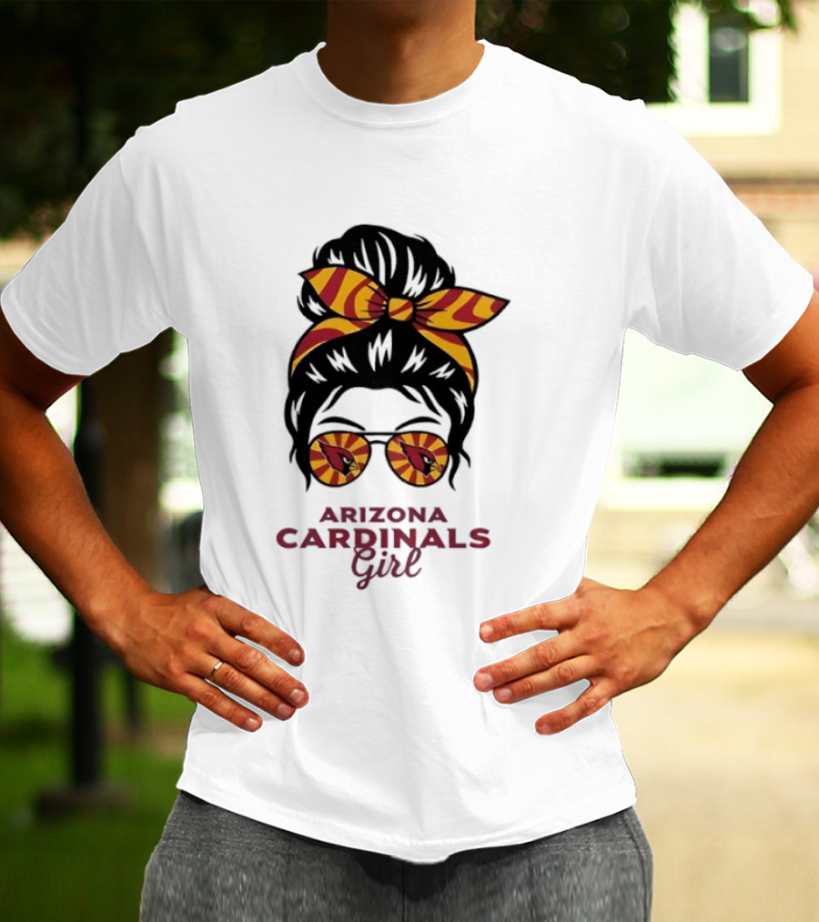 Arizona Cardinals Girl Messy Bun Glasses Vintage Sports Fan T-Shirt