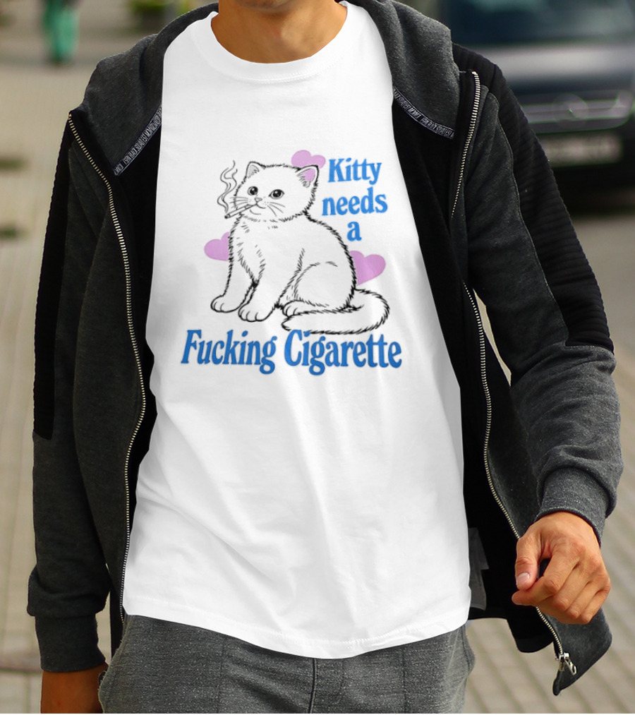 Kitty Needs A Fucking Cigarette Smoke Cloud Comic T-Shirt
