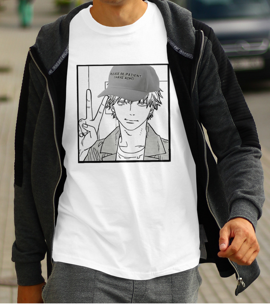 Denji Chainsaw Man Please Be Patient I Have ADHD Peace Sign T-Shirt