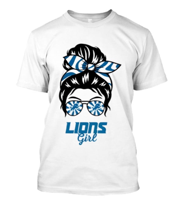 Detroit Lions Girl Glasses Messy Bun T-Shirt