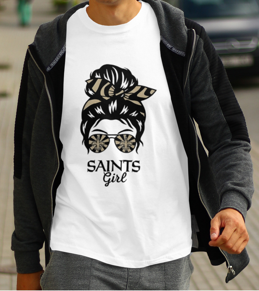New Orleans Saints Girl Messy Bun Glasses Fleur De Lis Accessory T-Shirt