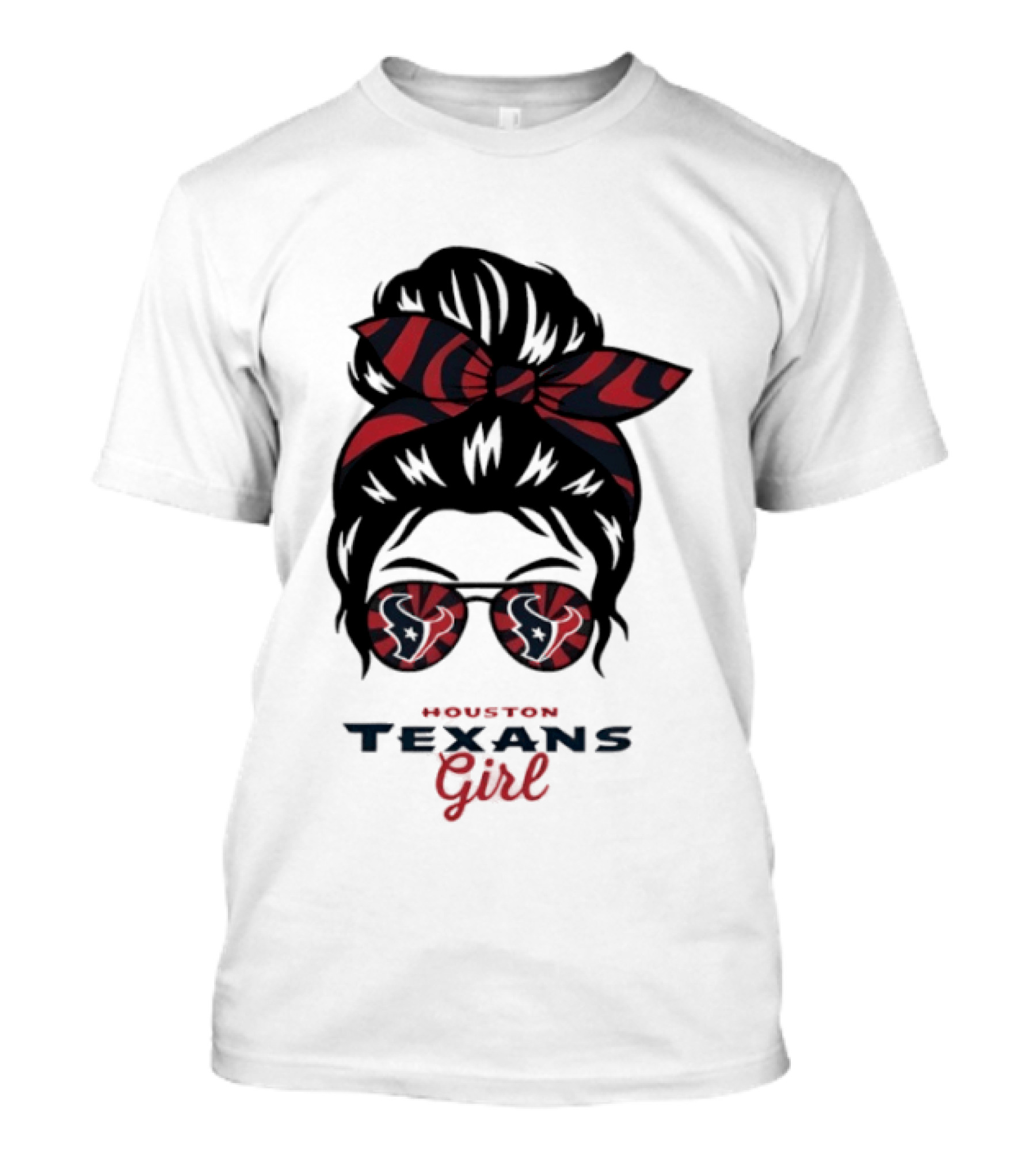 Houston Texans Girl Messy Bun Bow Sunglasses T-Shirt
