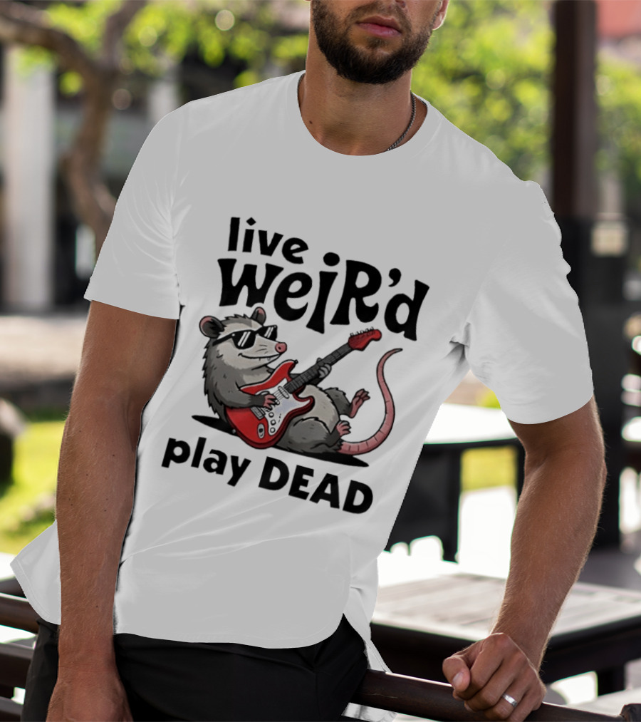 Live Weird Play Dead Opossum Electric Guitar T-Shirt