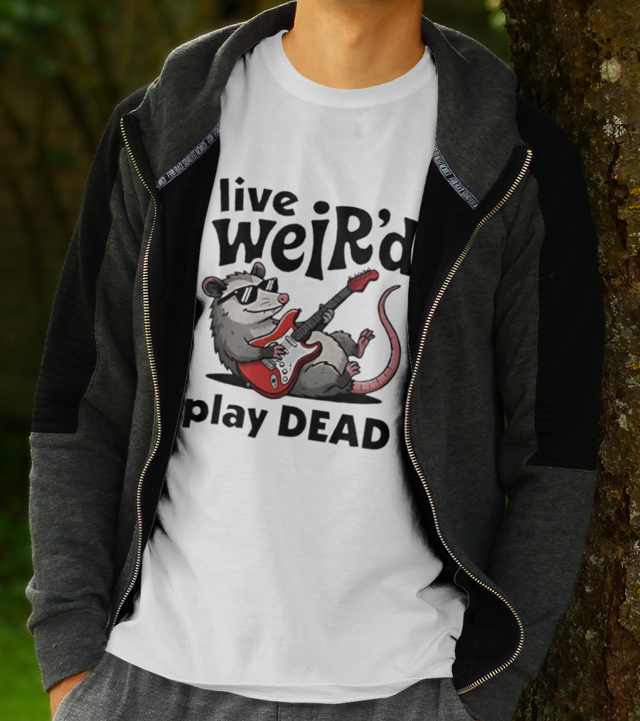 Live Weird Play Dead Opossum Electric Guitar T-Shirt