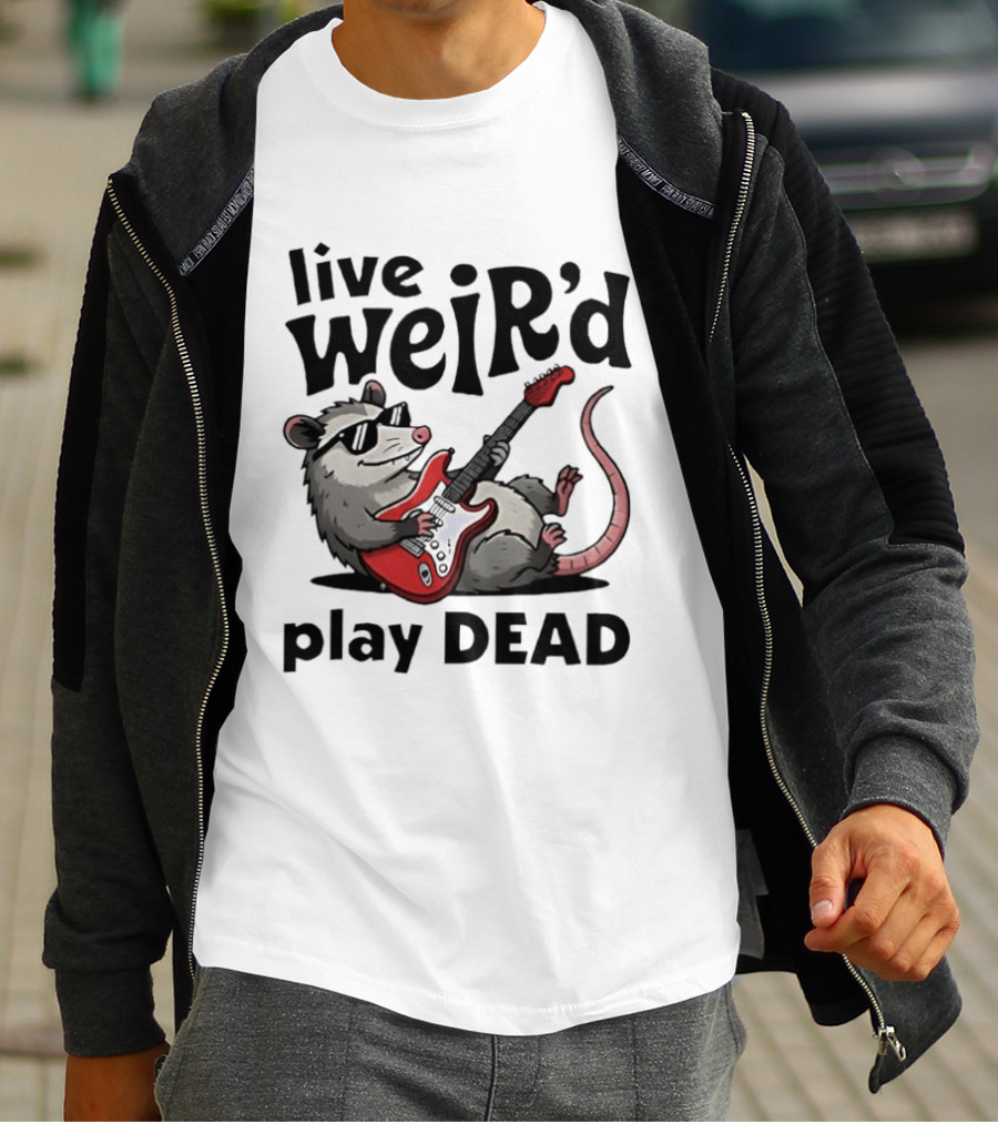 Live Weird Play Dead Opossum Electric Guitar T-Shirt