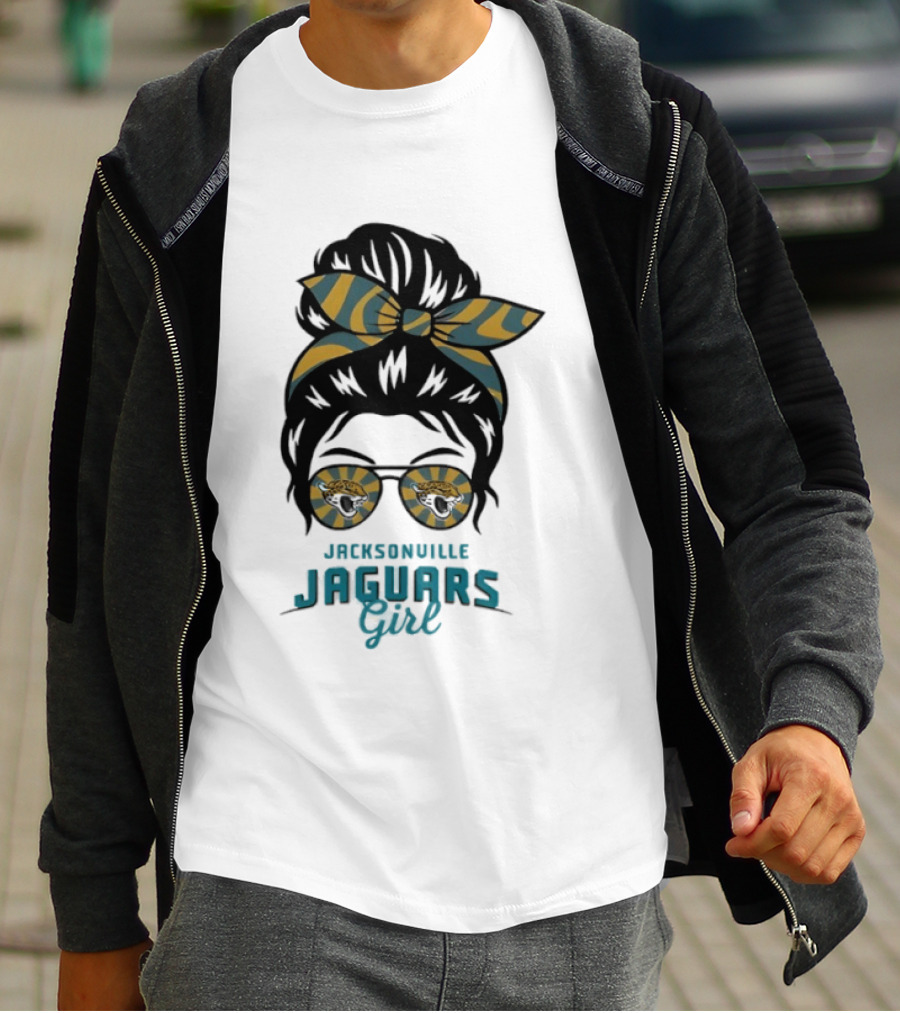 Jacksonville Jaguars Girl Messy Bun Glasses Bow Fan Spirit T-Shirt