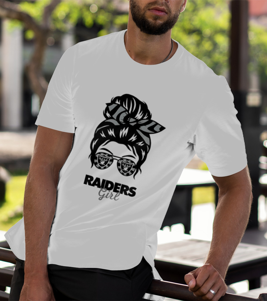Raiders Girl Messy Bun Sunglasses Fan T-Shirt