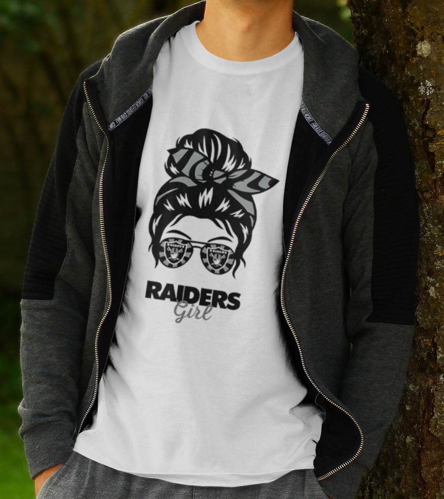 Raiders Girl Messy Bun Sunglasses Fan T-Shirt